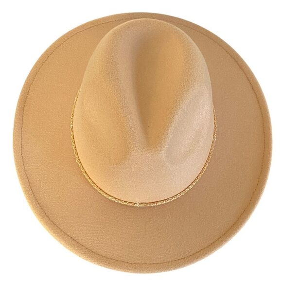 Camel Tan Felt Gold Tone Chain Band Fedora Hat NWT main image 10